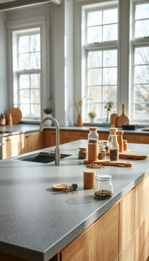 A bright and airy Scandinavian kitchen, bathed in soft natural light streaming through large windows. On a spacious wooden countertop, an assortment of premium materials - smooth gray granite, sleek stainless steel appliances, and a scattering of warm oak wood accents. Elegant glass jars filled with spices and herbs add pops of earthy color. The composition is arranged with a minimalist sensibility, emphasizing the inherent beauty and quality of the materials. The overall atmosphere is one of understated sophistication and functional elegance, reflecting the hallmarks of timeless Scandinavian design. A bright and airy Scandinavian kitchen, bathed in soft natural light streaming through large windows. On a spacious wooden countertop, an assortment of premium materials - smooth gray granite, sleek stainless steel appliances, and a scattering of warm oak wood accents. Elegant glass jars filled with spices and herbs add pops of earthy color. The composition is arranged with a minimalist sensibility, emphasizing the inherent beauty and quality of the materials. The overall atmosphere is one of understated sophistication and functional elegance, reflecting the hallmarks of timeless Scandinavian design.