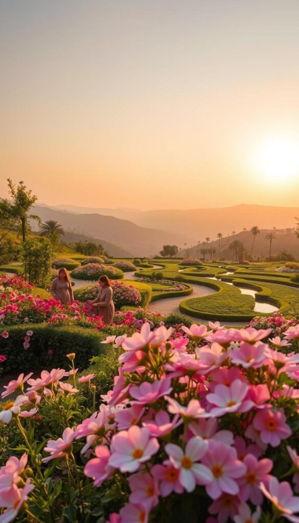 A flourishing floral garden with a focus on sustainable practices. In the foreground, a vibrant array of blooming flowers in soft pastel hues, carefully tended by a gardener in natural, earthy attire. The middle ground showcases winding pathways lined with lush greenery and strategically placed water features, promoting a harmonious ecosystem. In the background, a serene backdrop of rolling hills and a warm, golden-hued sky, bathed in the soft, diffused light of the afternoon sun. The overall atmosphere exudes a sense of tranquility, balance, and a deep appreciation for the natural world. A flourishing floral garden with a focus on sustainable practices. In the foreground, a vibrant array of blooming flowers in soft pastel hues, carefully tended by a gardener in natural, earthy attire. The middle ground showcases winding pathways lined with lush greenery and strategically placed water features, promoting a harmonious ecosystem. In the background, a serene backdrop of rolling hills and a warm, golden-hued sky, bathed in the soft, diffused light of the afternoon sun. The overall atmosphere exudes a sense of tranquility, balance, and a deep appreciation for the natural world.