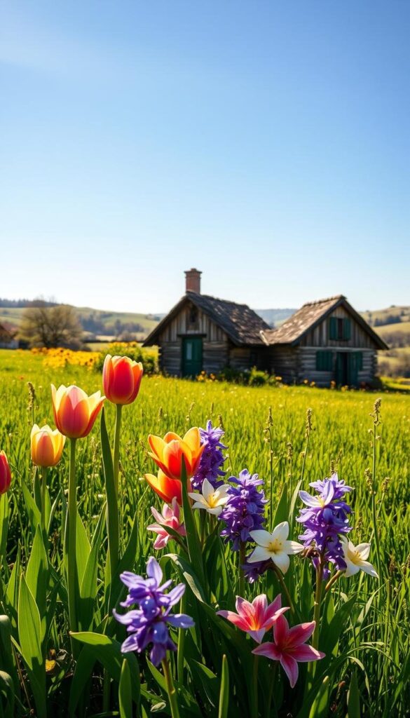 A lush, sun-dappled meadow in the height of spring. In the foreground, a vibrant bouquet of freshly bloomed flowers - tulips, lilies, and hyacinths - their petals gently swaying in a gentle breeze. The middle ground features a picturesque cottage, its weathered wood panels and thatched roof inviting a sense of tranquility. In the distance, rolling hills and a cloudless azure sky, creating a serene, idyllic landscape. The lighting is soft and warm, casting a golden glow over the entire scene, enhancing the natural beauty of the seasonal blooms. This image captures the essence of the health benefits of floral scents, evoking a sense of calm, rejuvenation, and the restorative power of nature. A lush, sun-dappled meadow in the height of spring. In the foreground, a vibrant bouquet of freshly bloomed flowers - tulips, lilies, and hyacinths - their petals gently swaying in a gentle breeze. The middle ground features a picturesque cottage, its weathered wood panels and thatched roof inviting a sense of tranquility. In the distance, rolling hills and a cloudless azure sky, creating a serene, idyllic landscape. The lighting is soft and warm, casting a golden glow over the entire scene, enhancing the natural beauty of the seasonal blooms. This image captures the essence of the health benefits of floral scents, evoking a sense of calm, rejuvenation, and the restorative power of nature.