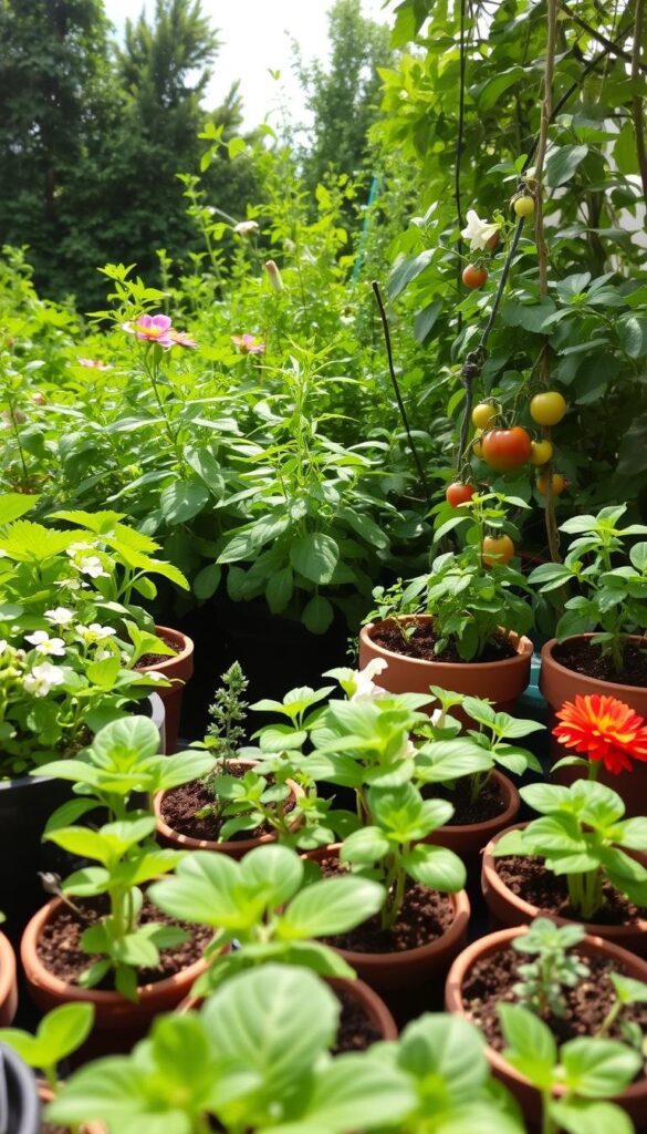 A lush, well-lit garden scene showcasing a curated selection of beginner-friendly plants. In the foreground, a variety of thriving seedlings and small potted plants, including vibrant green leafy vegetables, cheerful flowering annuals, and low-maintenance succulents. The middle ground features larger established plants, such as a bushy tomato plant, a trailing vine with delicate blooms, and a compact herb garden. In the background, a verdant backdrop of foliage, with hints of a sunny sky peeking through. The overall atmosphere is one of calm, tranquility, and the joyful promise of a flourishing garden. Soft, diffused lighting illuminates the scene, creating a warm, inviting ambiance. A lush, well-lit garden scene showcasing a curated selection of beginner-friendly plants. In the foreground, a variety of thriving seedlings and small potted plants, including vibrant green leafy vegetables, cheerful flowering annuals, and low-maintenance succulents. The middle ground features larger established plants, such as a bushy tomato plant, a trailing vine with delicate blooms, and a compact herb garden. In the background, a verdant backdrop of foliage, with hints of a sunny sky peeking through. The overall atmosphere is one of calm, tranquility, and the joyful promise of a flourishing garden. Soft, diffused lighting illuminates the scene, creating a warm, inviting ambiance.